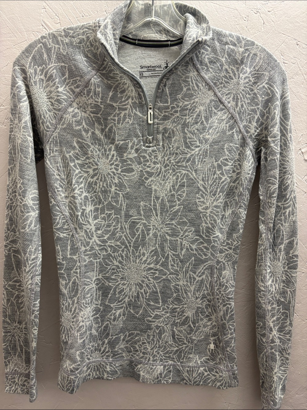 Smartwool Merino 25 Women’s  Gray Floral Pattern 1/4 Zip Sweater
